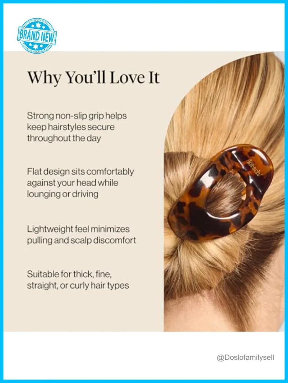 Medium Flat Claw Clip for Women – Strong Hold, Non-Slip, Lightweight Tortoise